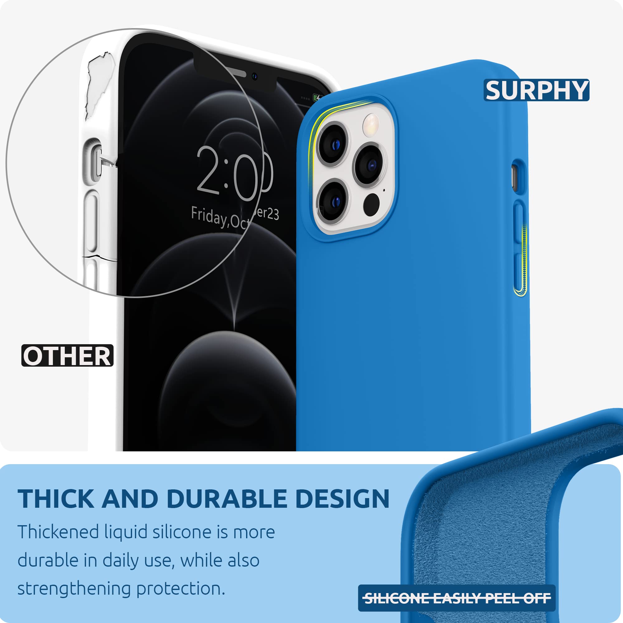 SURPHY Cover compatibile con iPhone 12 Pro Max 6,7 pollici, All Inclusive Lens Silicone Liquido Gel Gomma Protezione Completa Cover per iPhone 12 Pro Max 6,7 pollici, Blu Notte