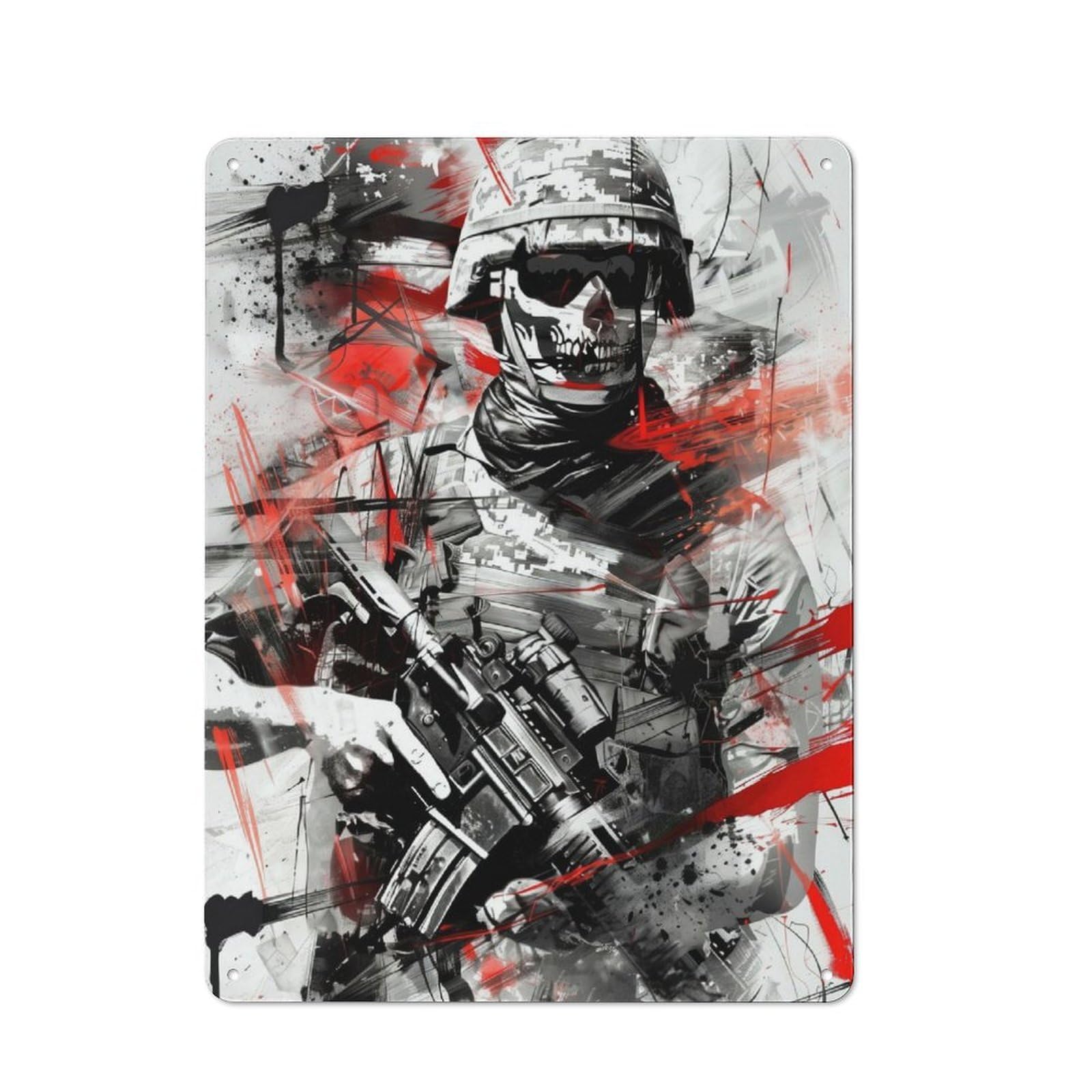 Junmoney Soldier Skull Mask Vintage Tin Wall Plaque 40X30cm For Workshop Wall, A Decorative Christmas Gift For Makers And Diy Enthusiasts