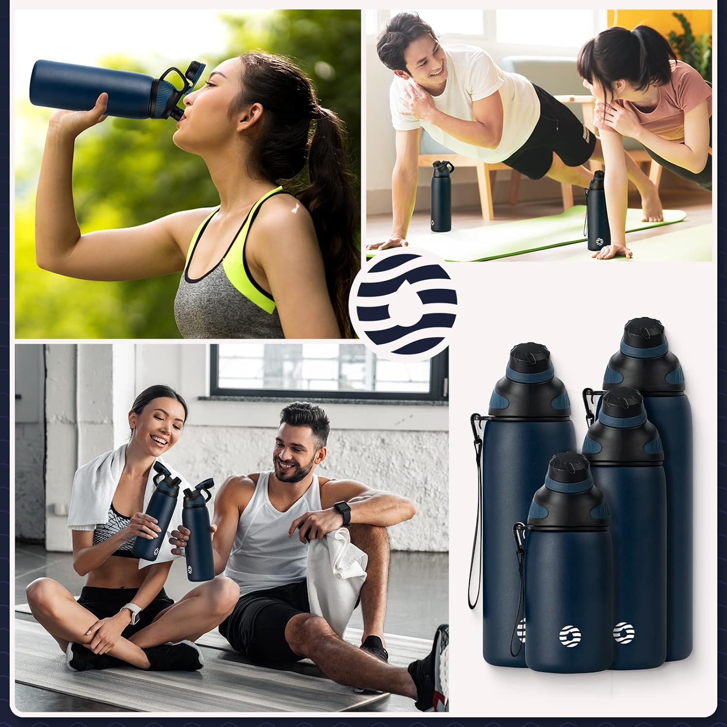 Insulated Water Bottle, Wide Mouth 14oz Vacuum Stainless Steel Kids Thermo Flask, BPA-Free Leak-Proof Chute Mag Reusable Sports Water Bottle for Travel School Outdoors Fitness(Blue) Navy Blue 14oz