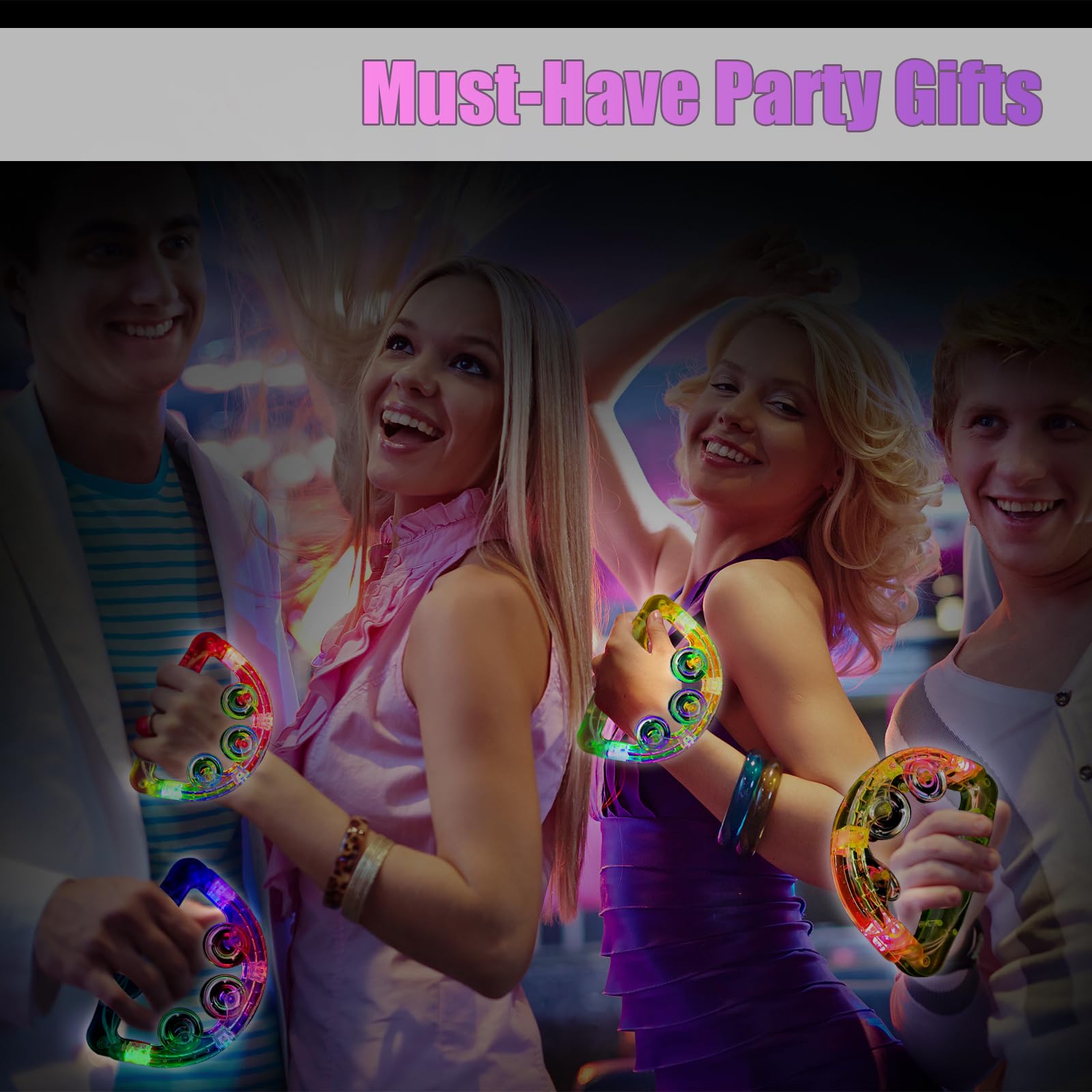LED-Leucht-Tamburine, 32 Stück, mit Musik, blinkendes Handinstrument, leuchtet im Dunkeln, Partyzubehör für Hochzeit, Erwachsene, Teenager, Partyzubehör