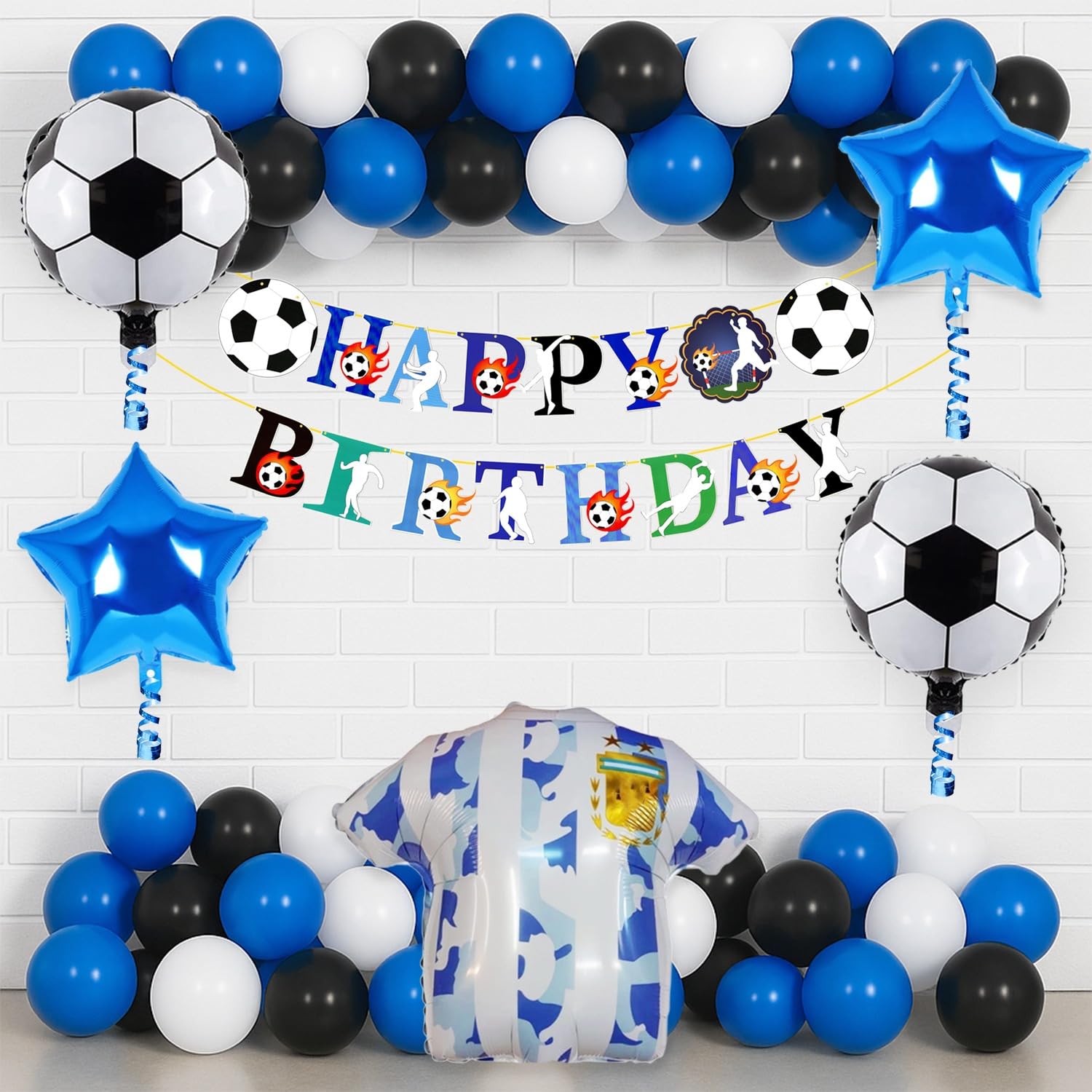 Football Theme Birthday Decoration Kit for Boys – 36 Pcs Party Decoration Set with Happy Birthday Banner, 30 Latex Balloons (Blue, Black & White), 5 Foil Balloons Birthday Party Supplies-image-20