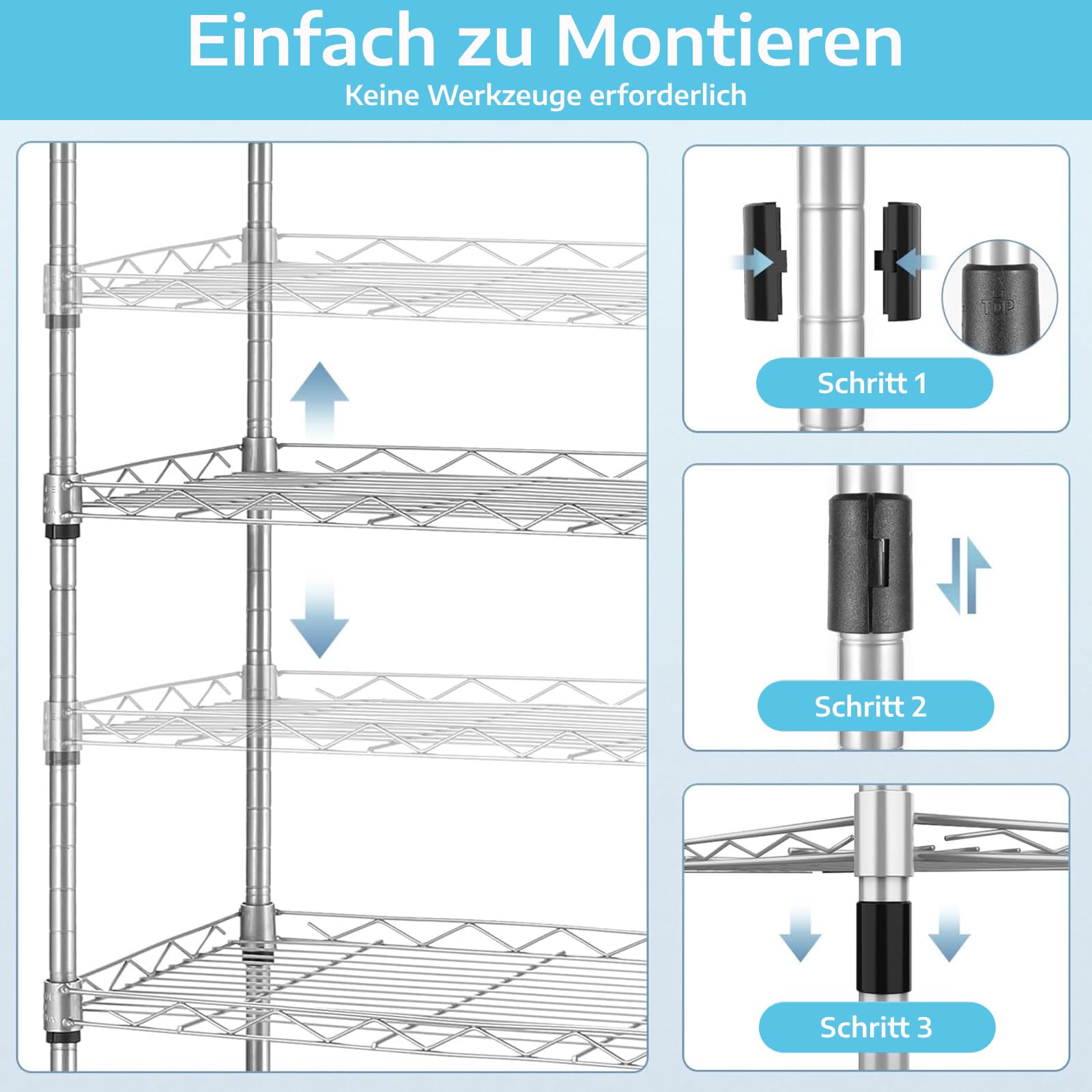 Himimi Regal,abstellraum Regal,Badezimmerregal Shelf,hoch schmal Standregale,Lagerregal 6 Ablage Küchenregal Metallregal, verstellbare Ablagen,Drahtkorb,54 x 29 x 160cm,Silber