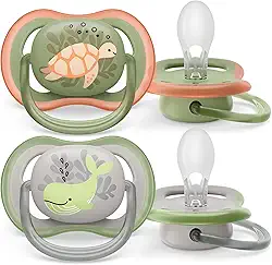 Chupeta Ultra Air Dupla 6-18 Meses Philips Avent Decorada Verde e Cinza - Baleia/Tartaruga