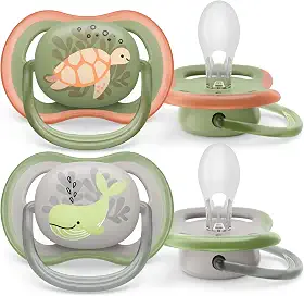 Chupeta Ultra Air Dupla 6-18 Meses Philips Avent Decorada Verde e Cinza - Baleia/Tartaruga