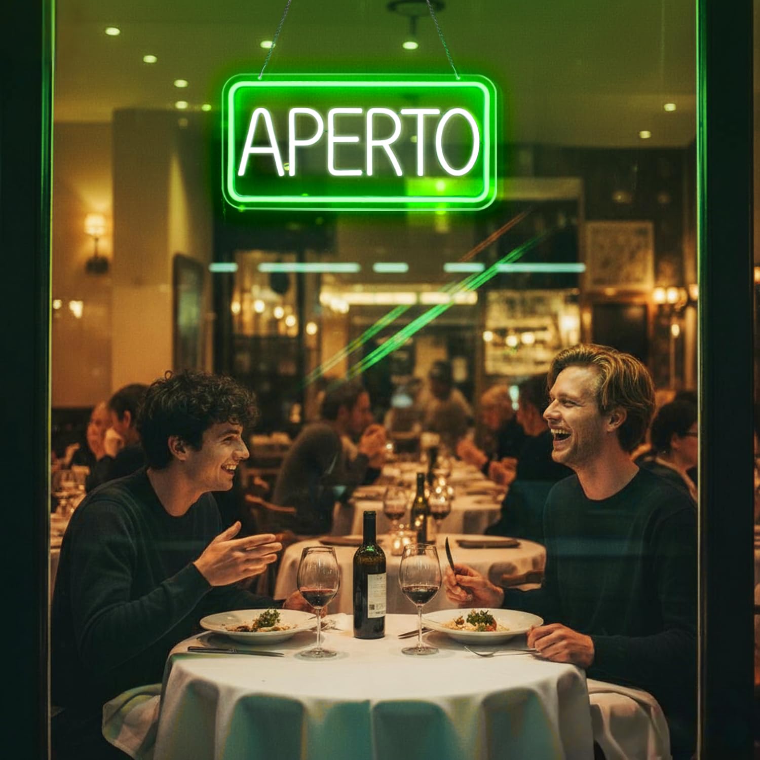 Insegne luminose APERTO, USB Insegna al Neon Aperta per Negozio, Luce al neon a LED verde bianco per Bar, Ristoranti, Supermercato, Caffetteria, Cartello aperto appendere alla porta/finestra