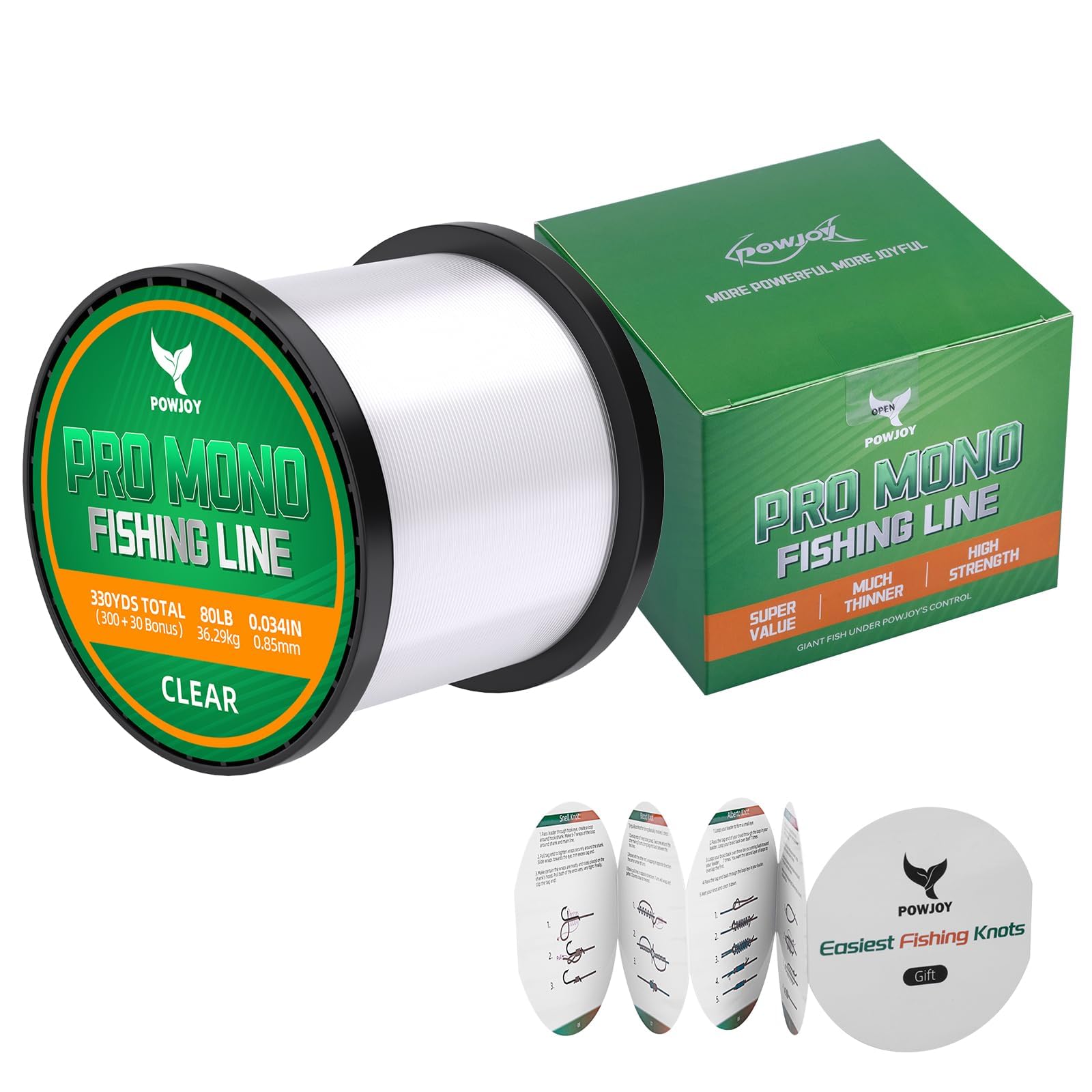 Monofilament Fishing Line with Knot Guide Cards for Beginners to Pro | Low Memory Smooth Casting String Tangle-Free Snap Ring, Nylon Mono Fishing Wire, 15/20/30/50/80 LB, Freshwater &amp; Saltwater