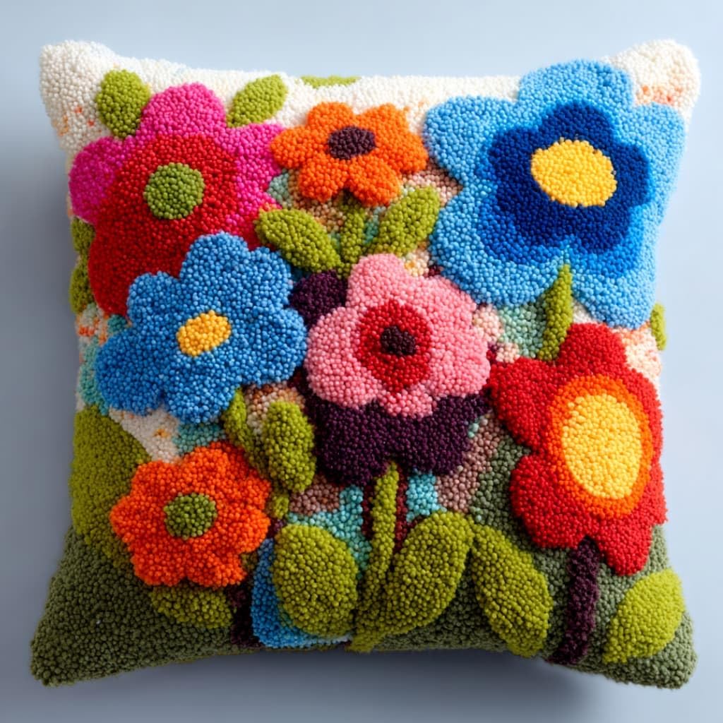 WallustrioaW Latch Hook Pillow Case Kits,Sunflower 17X17 Inch Latch Hook Cushion Cover Kit,Knitting Kits Cushion for Adults Rug Making Kit for Starters