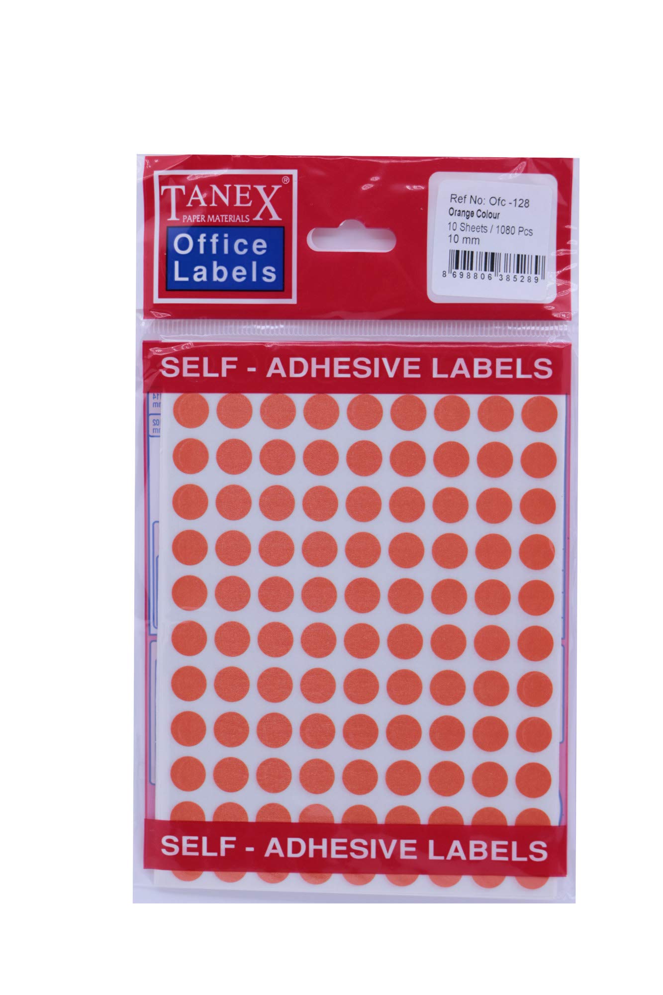 DELightTANEX ROUND LABEL 10MM ORANGE 1080LABELS/PKT OFC-128-OR