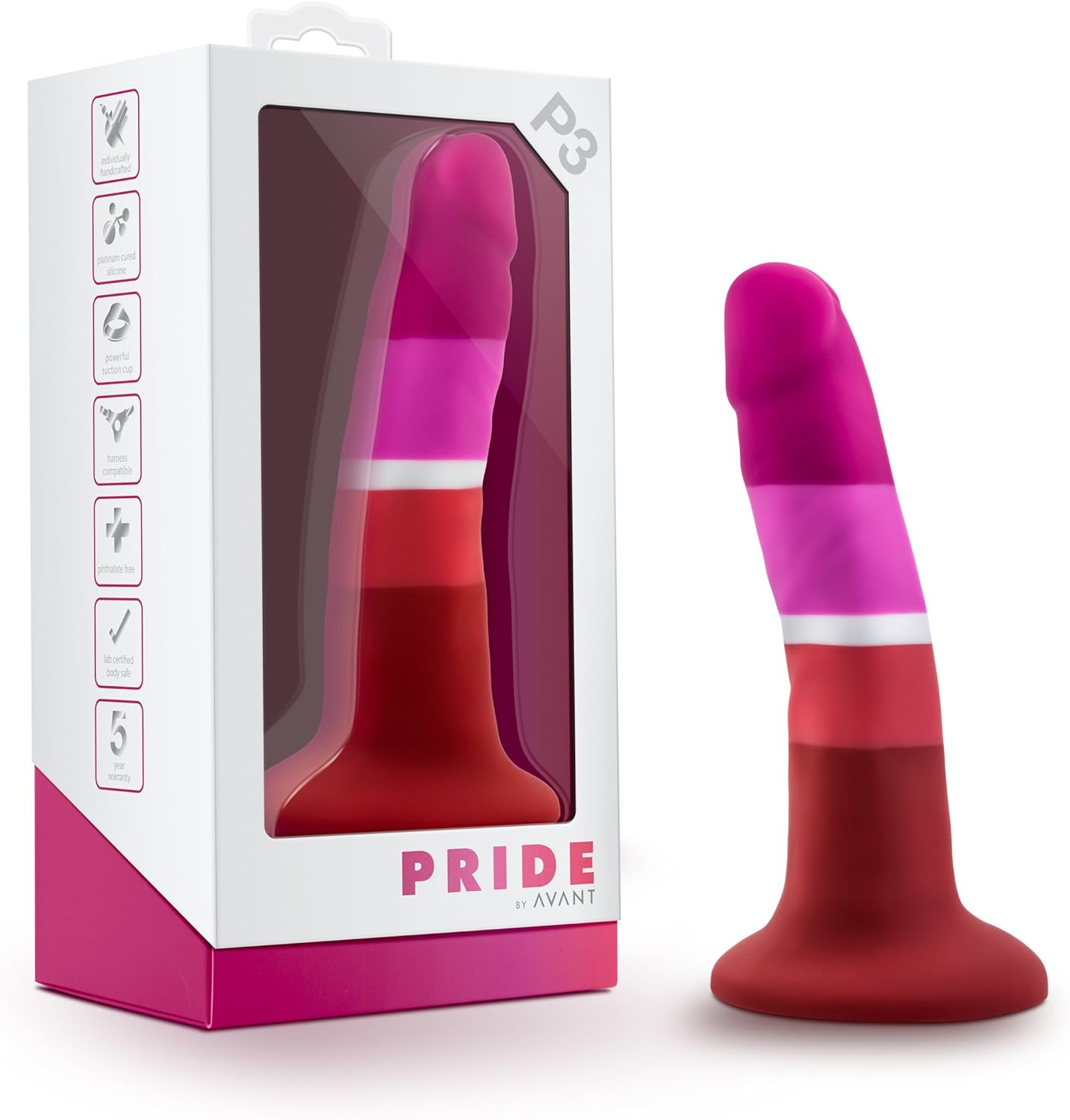 Blush Avant Pride P3 Beauty 5.5” Petite Dildo for G-Spot - Ultrasilk Smooth Slim Silicone Cock - Suction Cup, Strap-On, Body-Safe - Luxury Play Adult Sex Toy for Women, Men & Couples - (Strips)