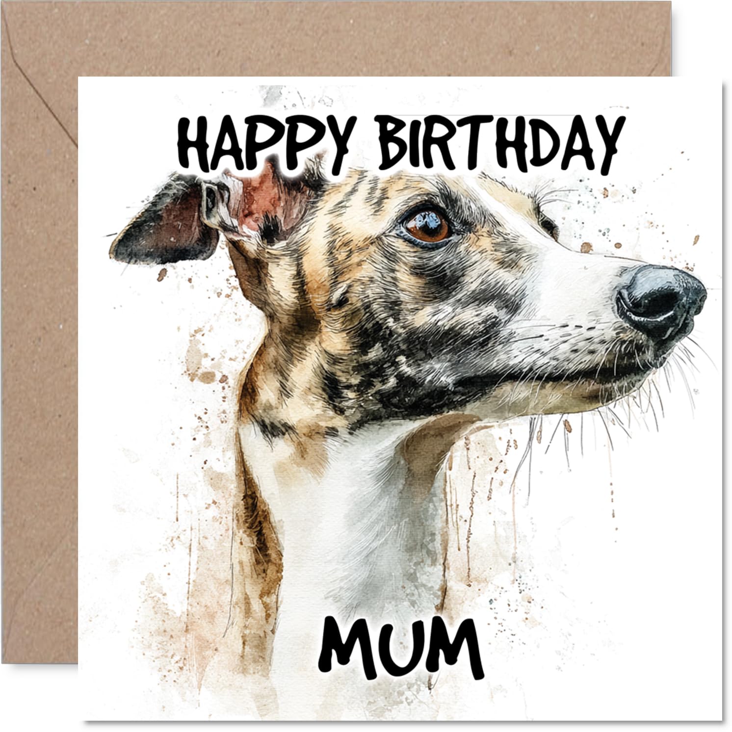 Mum Birthday Card - Whippet - Happy Birthday Card for Mum from Son Daughter, 145mm Dog Breeds Bday Greeting Cards