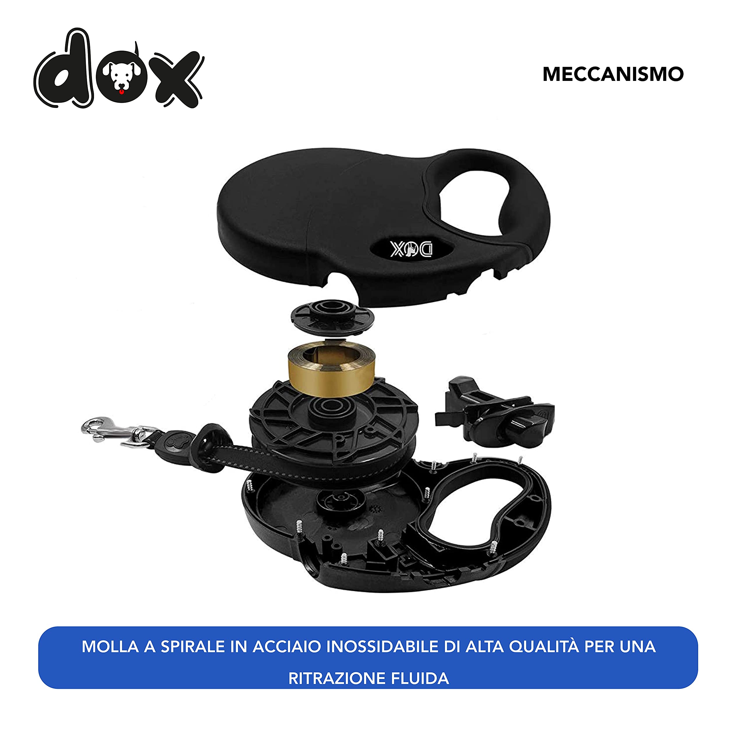 DDOXX Guinzaglio retrattile per cani di piccola e grande taglia | Diversi colori e taglie, XS fino a 8 kg | Per cuccioli di gatto e cani | Retrattile fino a 3 metri | accessori per cani inclusi | Nero