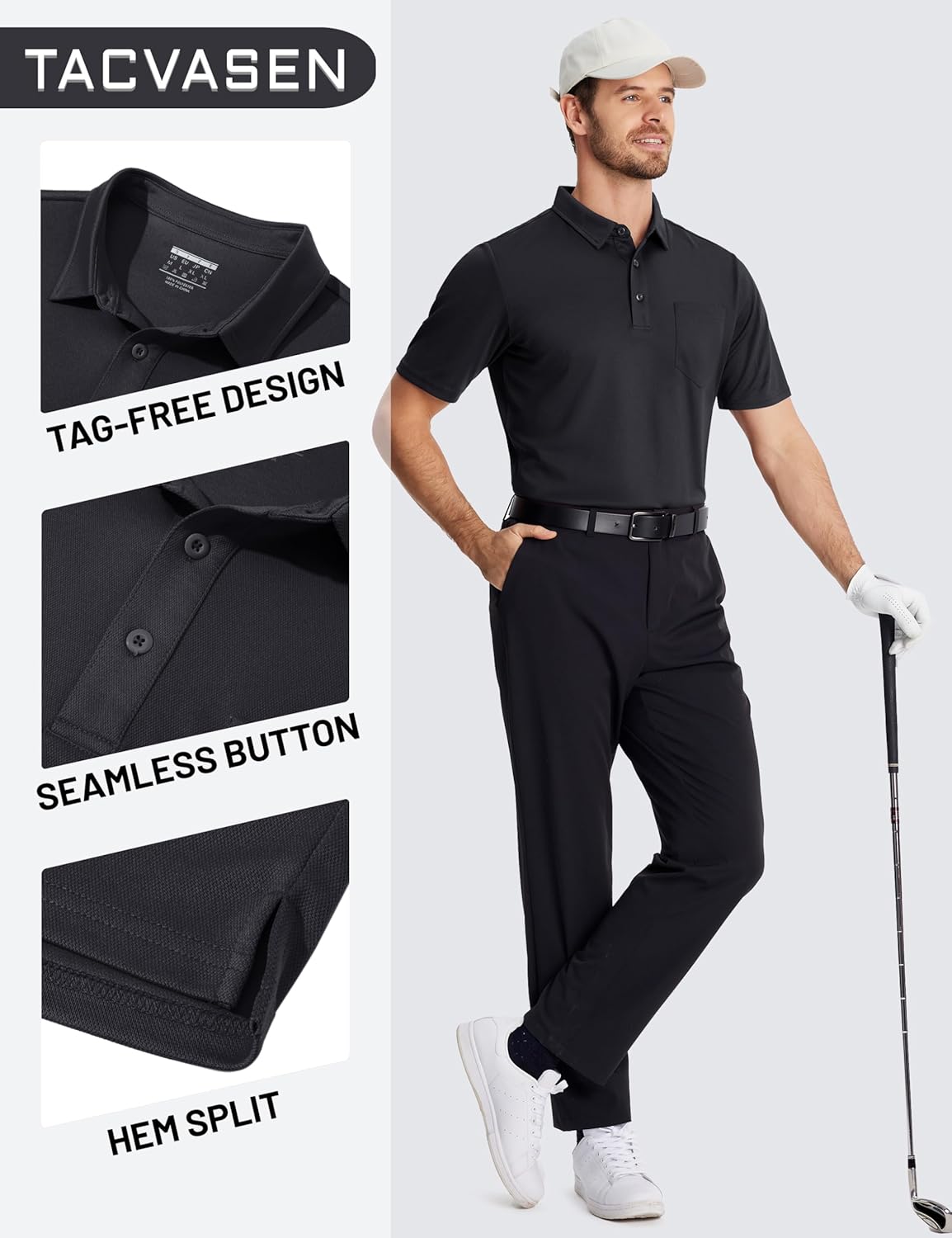 TACVASEN Mens Polo Shirts with Pocket Golf Polos Dry Fit Performance Short Sleeve Collared Shirt Casual Athletic Work