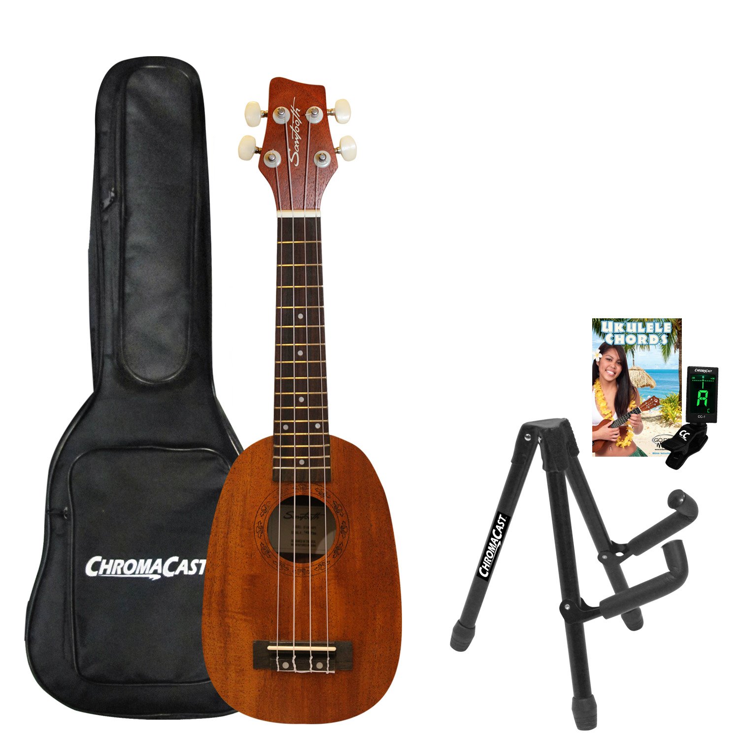 SawtoothPineapple Soprano Ukulele Mahogany 21 inch Ukulele Beginner Kit Online Lesson Padded Gig Bag Premium Wood Uke Stand Picks Quick Start Guide Ukulele Pack