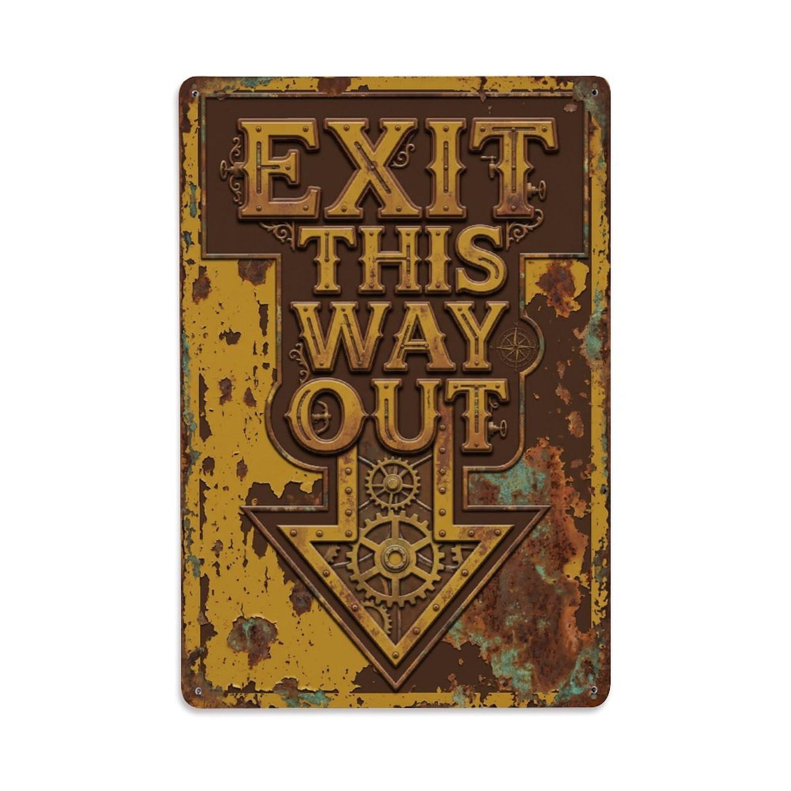 Exit This Way Out Safe Passage Vintage Metal Tin Sign Plaque Wall Decor for Cafe, Club, Garden Metal Poster 8x12Inch