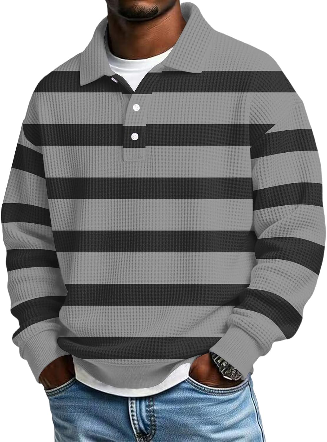 Ymosrh Mens Striped Polo Shirts Long Sleeve Athletic Golf Daily Collar Shirt Stylish Tops, S-5XL