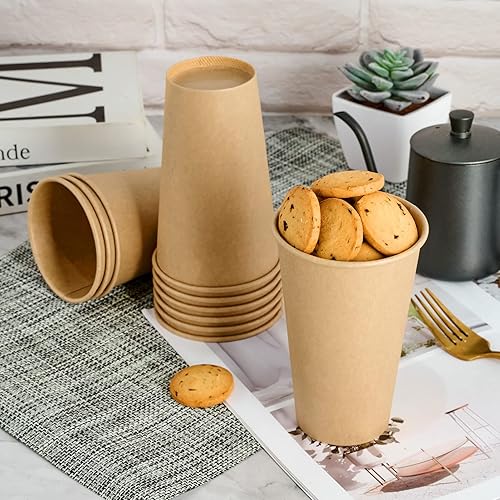 Miniatura 5 de LITOPAK Paquete de 100 tazas de café de papel kraft de 16 onzas para agua, jugo y té, tazas de café caliente desechables para el hogar, restaurante,