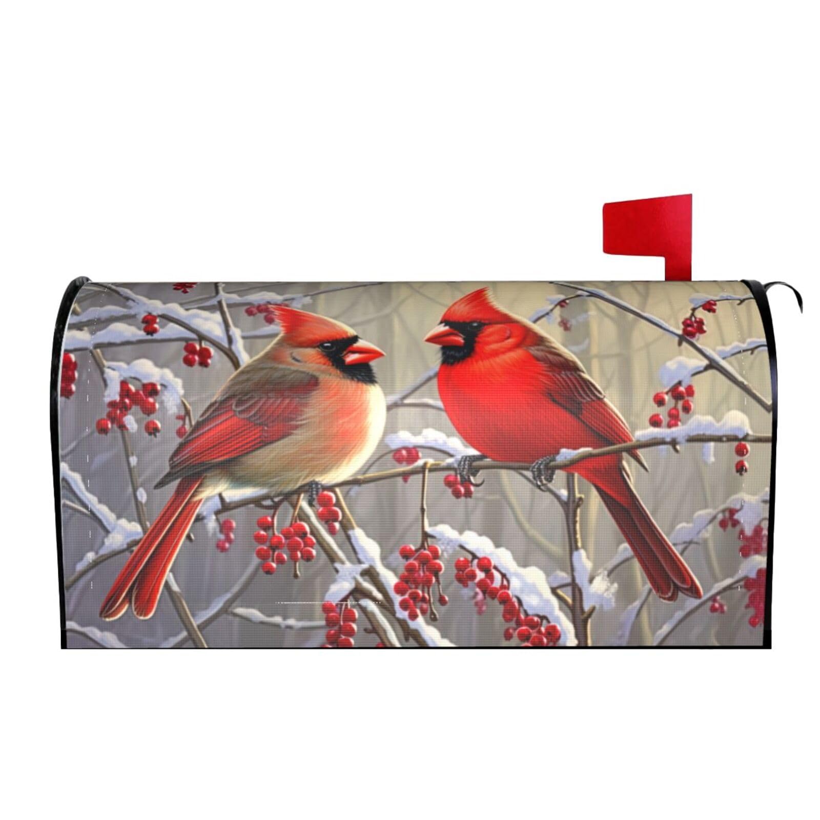 Winter Cardinal Red Bird 01 Mailbox Covers Magnetic Wraps Post Letter Box Cover Garden Home Decor