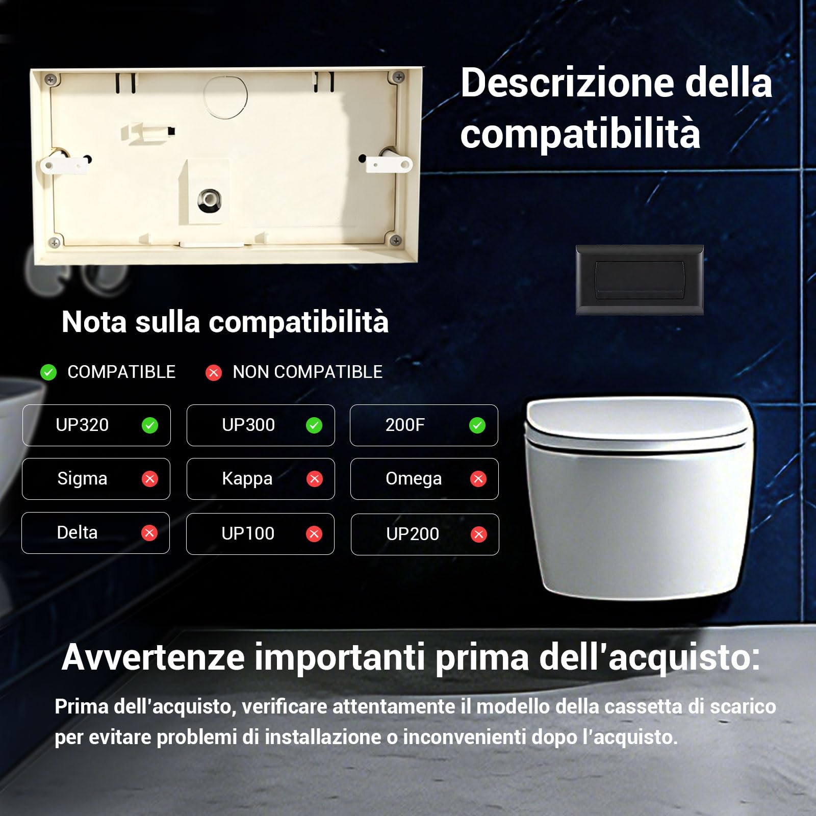 Empyreal Placca di Comando per Cassetta WC, con Set di Leve di Scarico e Viti di Installazione, Compatibile con Geberit 200F, 115222111,340 x 185mm, 1 Pezzo(Opaco Nera)