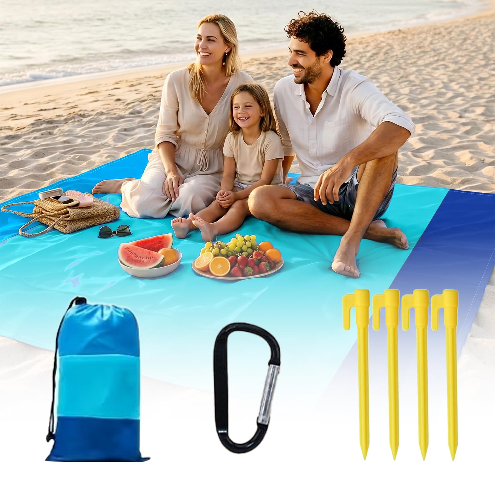 Esterilla de playa, manta de playa, manta de playa, plegable, se puede utilizar para excursiones, se puede guardar en la bolsa de almacenamiento incluida, lo que facilita el transporte