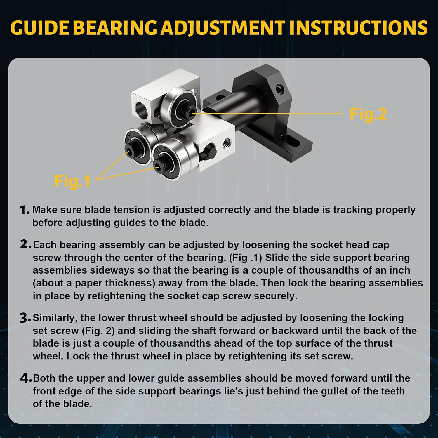 Bandsaw Blade Guide Kit Compatible with Laguna 1412 14BX LT14-3000 LT16-3000, Ball Bearing Guide Upgrade Set for Band Saw, Replacement Roller Guide Kit for Improved Blade Tracking and Cutting Accuracy