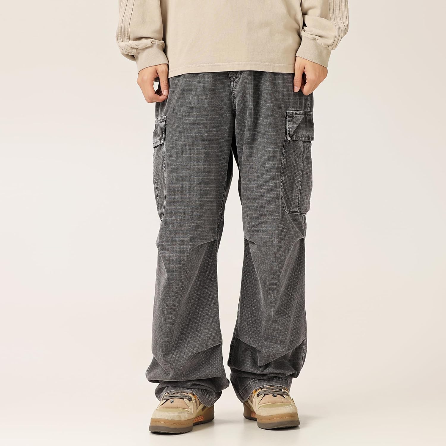 Unisex Baggy Cargo Pants–100% Cotton Wide Leg Work&Hiking Trousers, Vintage High-Waisted Straight Fit