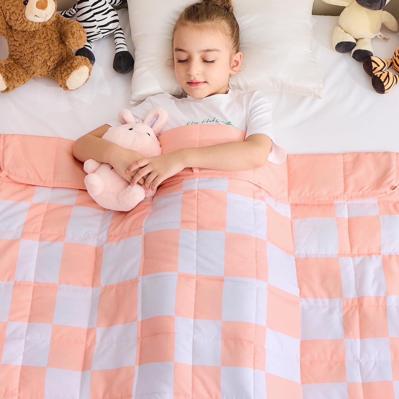 yescool Pink Checkered Weighted Blanket 7 Pounds Plaid Weighted Throw Blanket, Heavy Blanket for Sleeping, Tartan Bed Throw Blanket Gift for 60-80lbs, 40"x60"