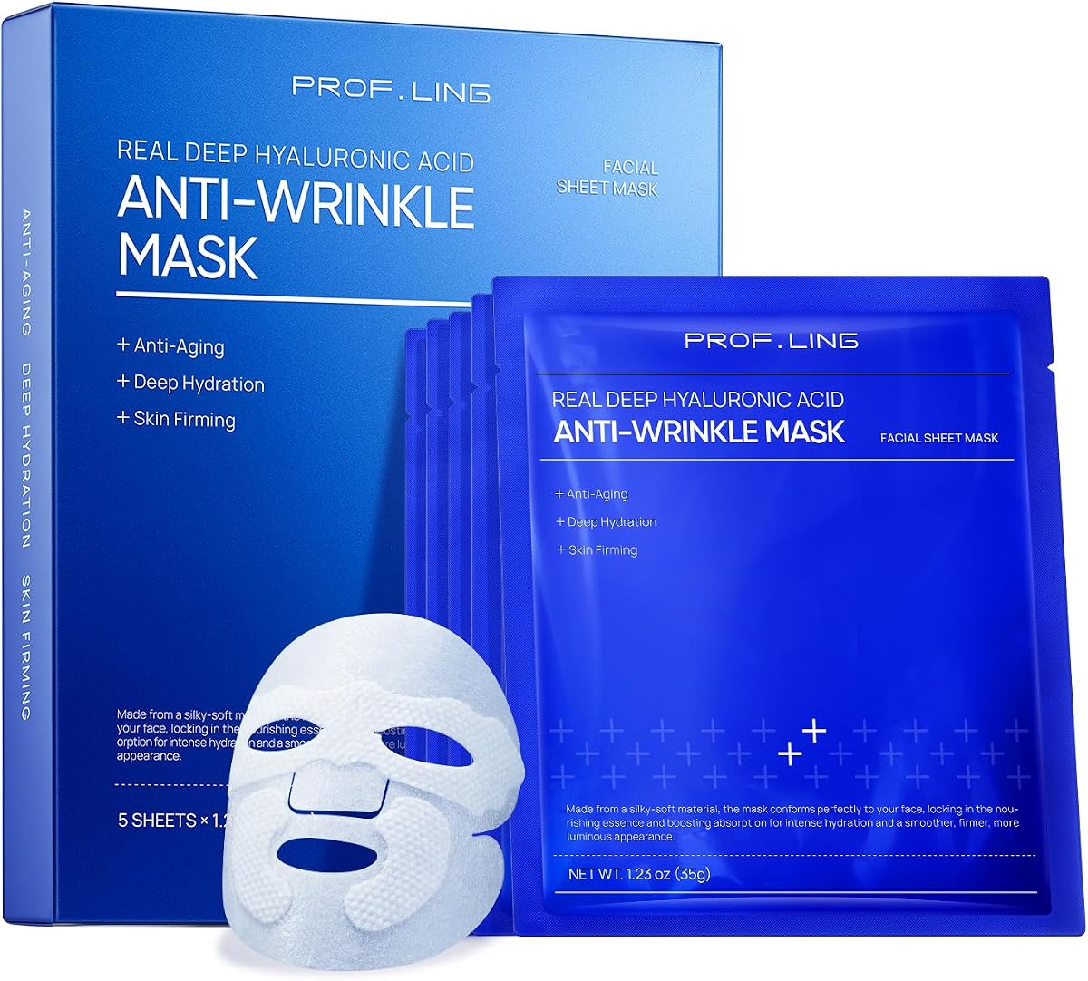 Mascarilla facial de ácido hialurónico profundo real, mascarilla de sábanas hidratante y reafirmante profunda para líneas finas, cuidado de la humedad para piel seca y deshidratada, cuidado de la piel coreana, 28 g x 5 unidades