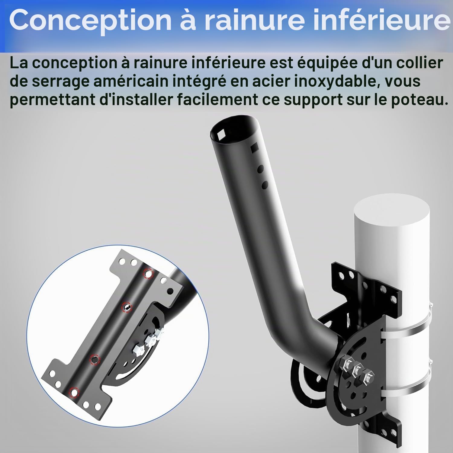 Poteau d'antenne renforcé - Tige J-Tube en mât plein (3,5 cm x 30 cm), idéale pour les installations sur les murs, les gouttières ou les toits. Compatible avec les points d'accès externes et les