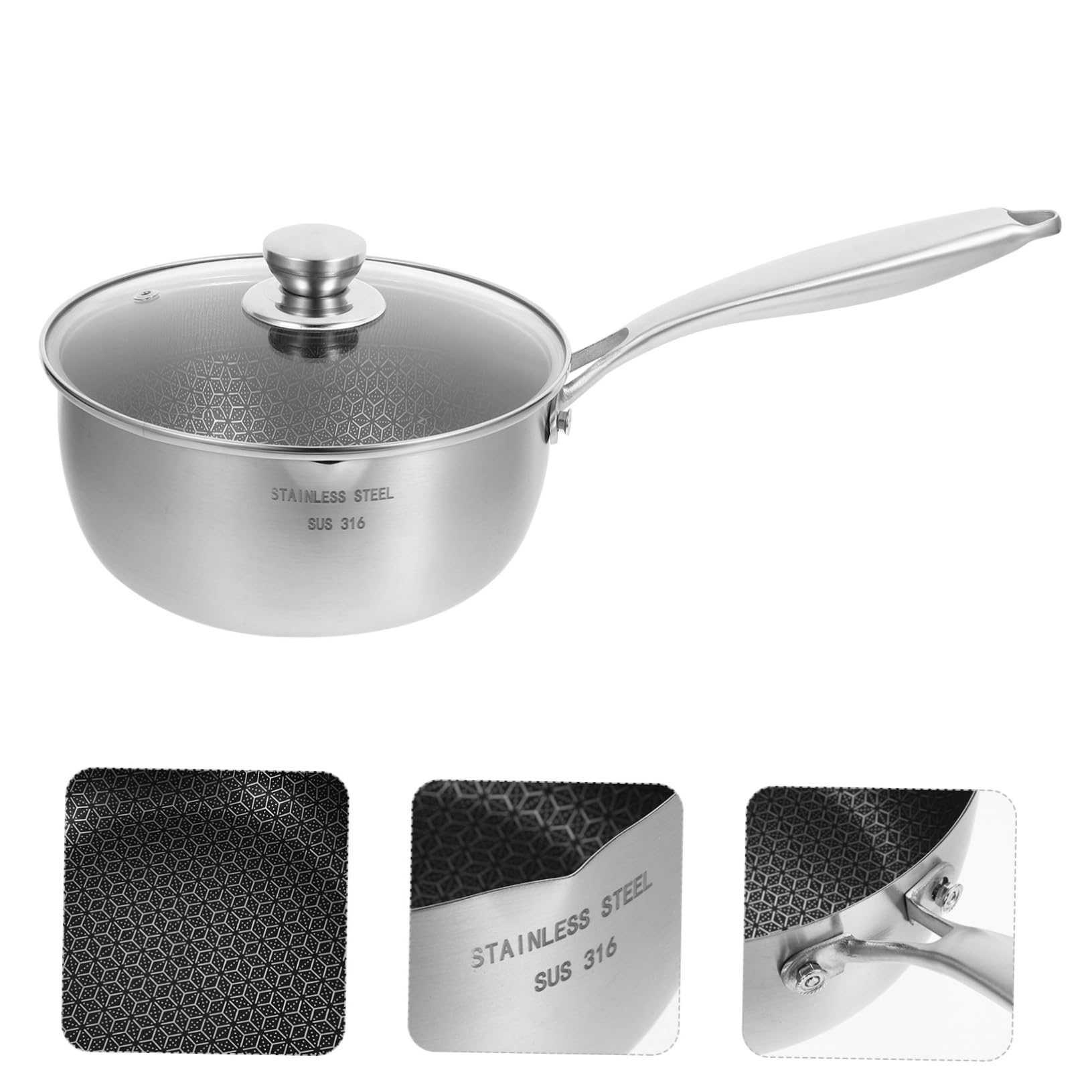 ULTECHNOVO Olla Pequeña de Acero Inoxidable Revestimiento Antiadherente Tipo Nido de Abeja, Multifuncional y Fácil de Limpiar para Cocina y Alimentación Infantil