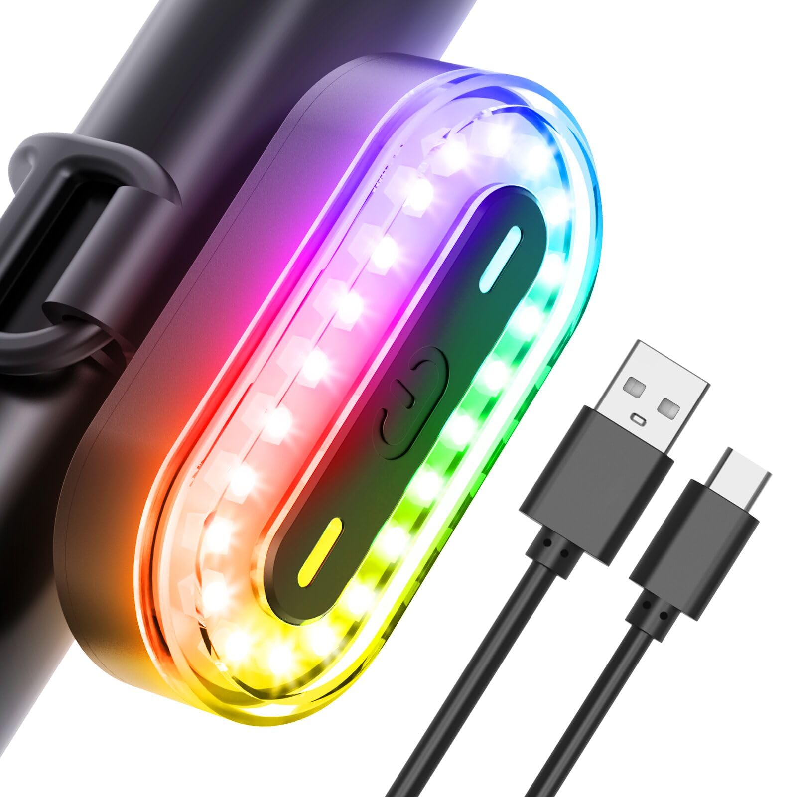 LED Bike Tail Light,USB-C Rechargeable Bright Scooter Safety Flashlight, 7 Light Mode Options 14Colours Bike Lights for Adults Kids Men Women Road Mountain