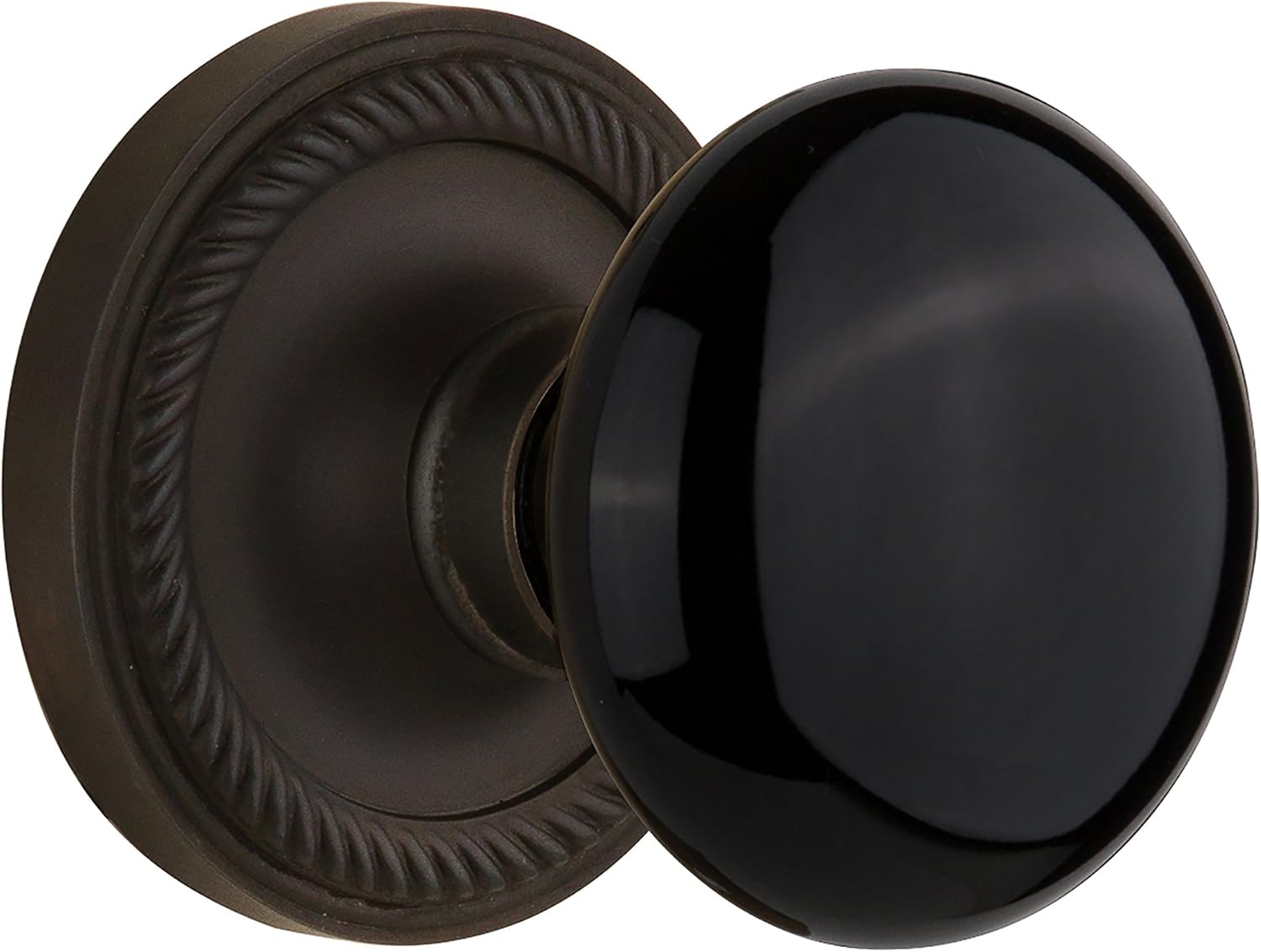Nostalgic Warehouse 710127, Single Dummy, Oil Rubbed Bronze Rope Rosette with Black Porcelain Knob