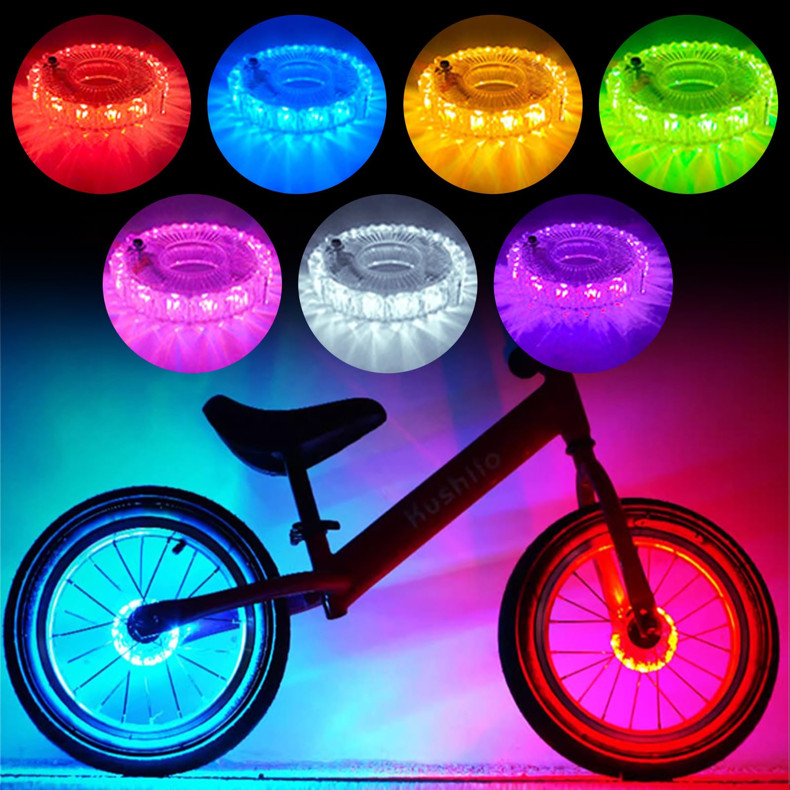 Begonia 2 luci a LED per bambini, ricaricabili tramite USB, per bilanciamento del monopattino a LED, 7 colori, 18 modalità e Smart Induction, IP55, impermeabili, per bambini e adulti