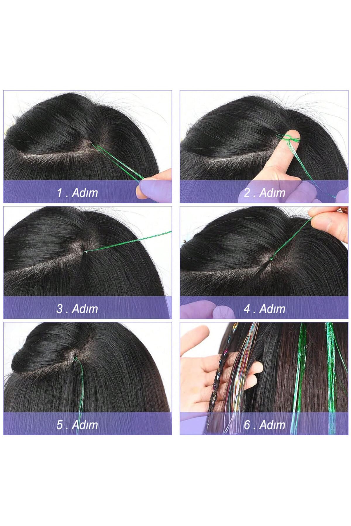 Hb Tasarım Hair Tinsel - Saç Simi - Simli Karışık Renkli - (Katlanmiş) 60 Cm - Tek Tutam