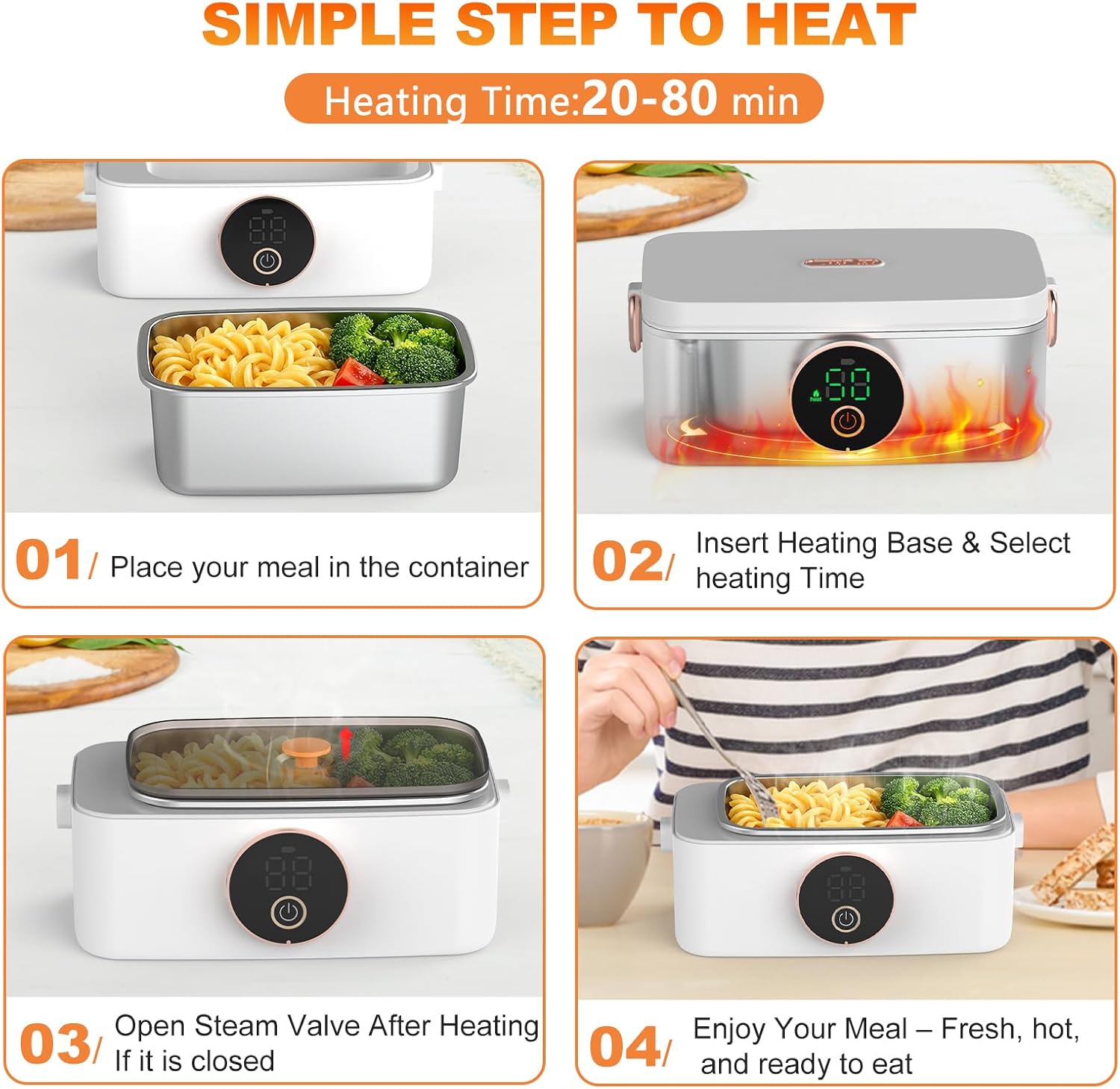 1L Cordless Electric Lunch Box, Rechargeable Heated and Self Heating Lunchbox with Cutlery and Insulated Lunch Box Bag, Food Warmer for Travel, Picnic, Camping - Image 2