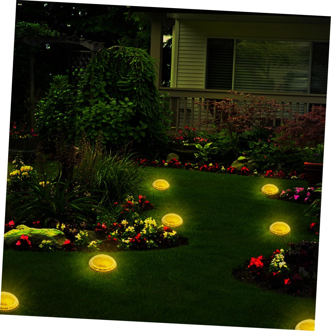 4pcs LED Solar Ground Lights Warm White Outdoor Lawn Pathway Landscape Disc Lamps Solar-Powered In-ground Lighting for Garden Driveway Patio
