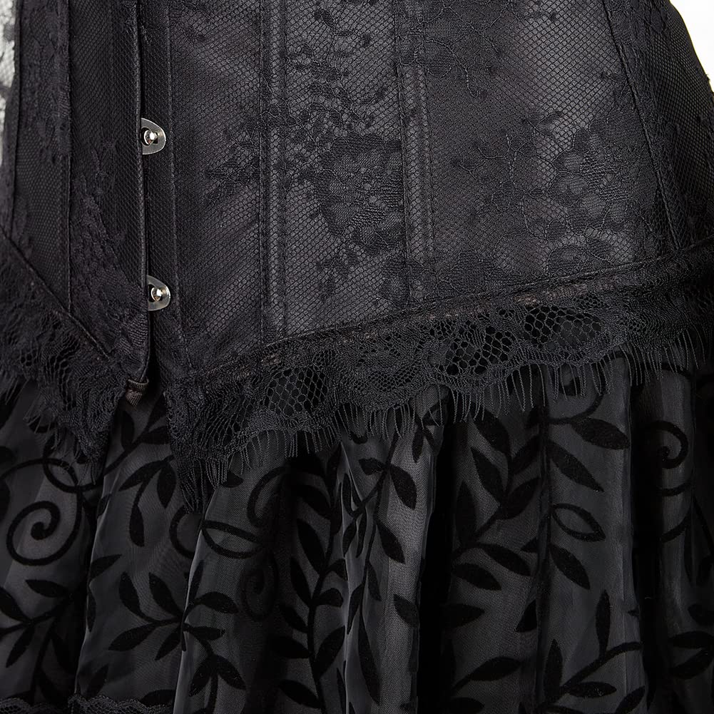 Grebrafan Gothic Langen ärmeln Corsage Korsett Top mit Tüllrock | Kostüm Korsett Fasching Karneval Damen
