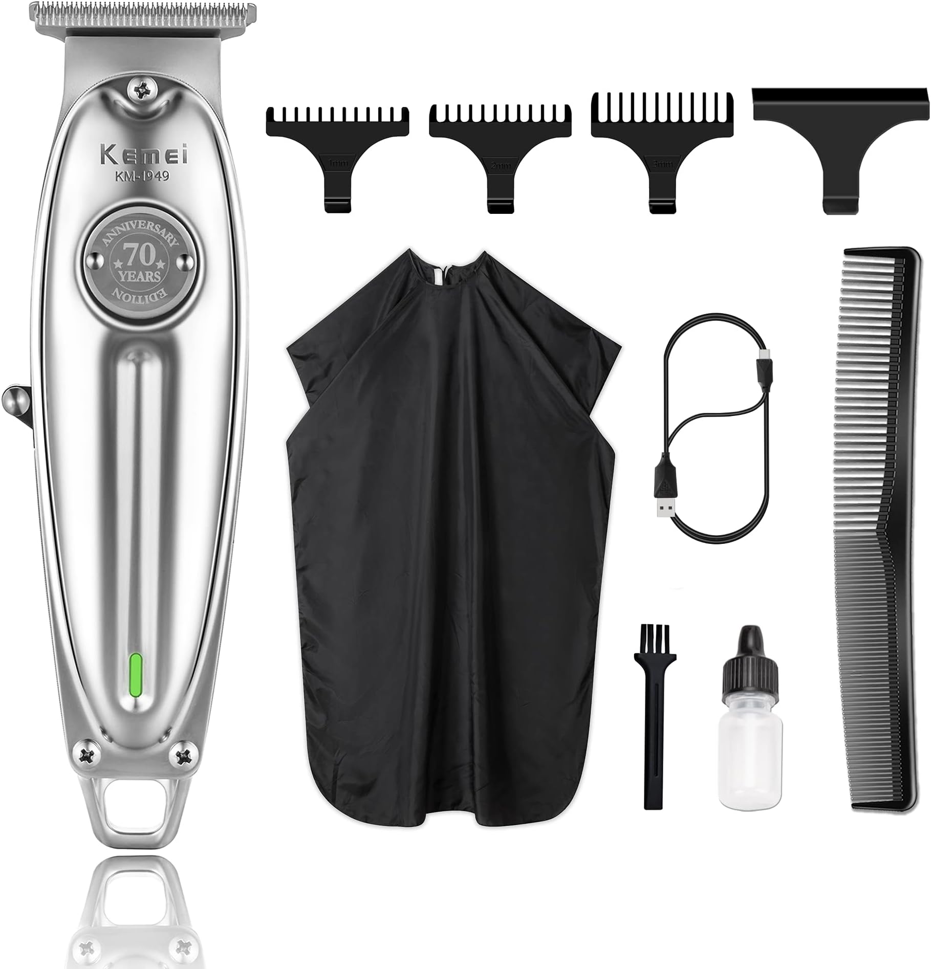 KEMEI Cordless Hair Clippers for Men Professional 1949 Beard/Body/Hair Trimmer Grooming Kit with 0mm Bald Blade, Type-C USB Rechargeable, Quiet