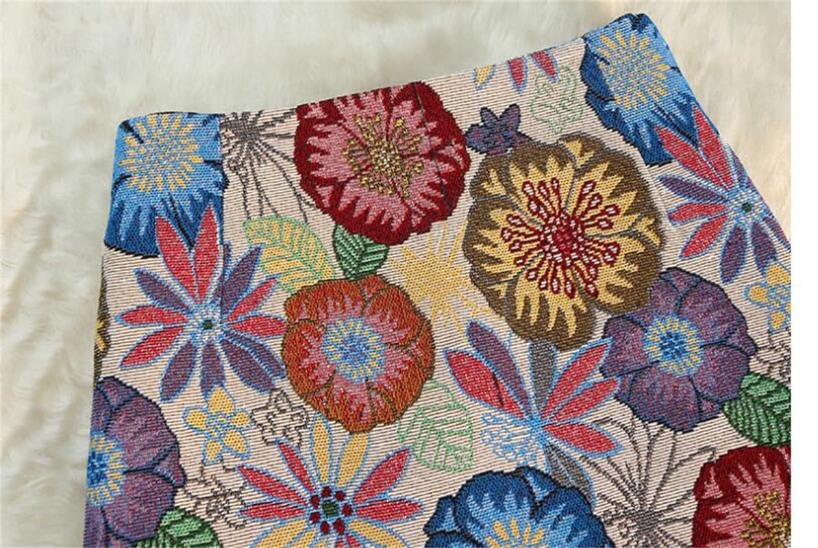 Gonna a Matita Jacquard a Vita Alta Femminile Estate Ricamato Gonna Midi Avvolgente