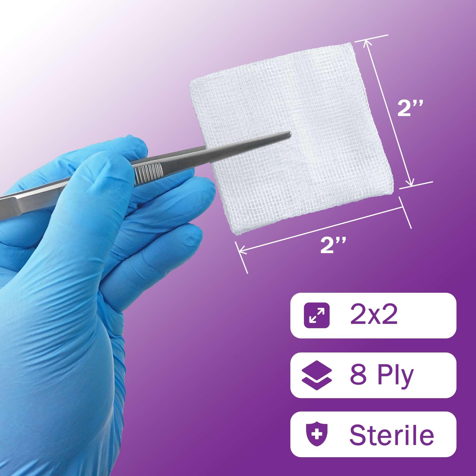 2x2 Gauze Sponges - 100 Gauze Pads Individually Wrapped in Packs of 2 for Medical Facilities, Wound Care, and First Aid - 8 Ply Woven Sterile Pads — Amazon image 2