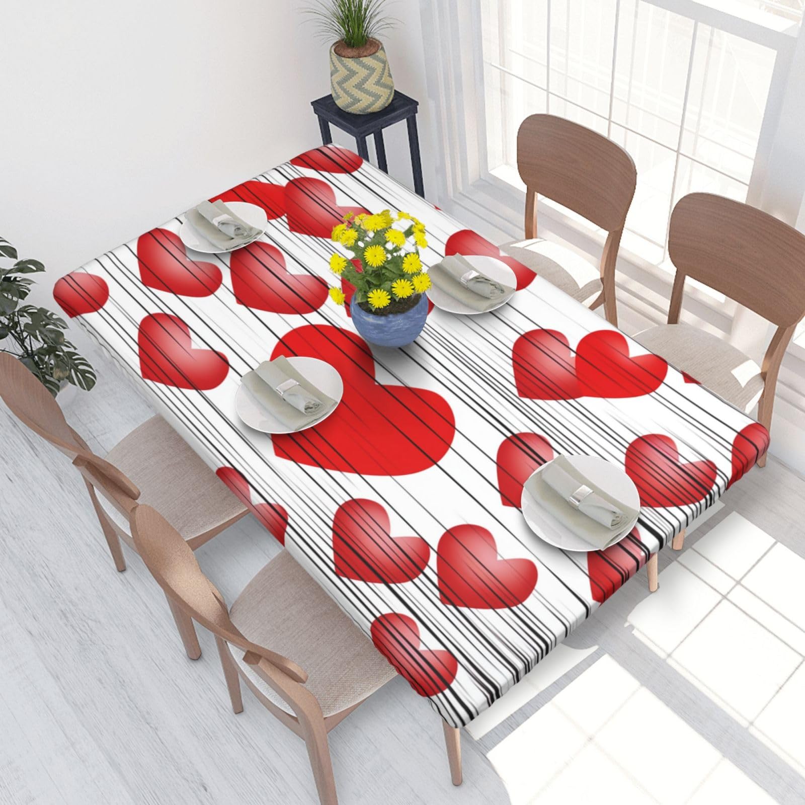 Heart Drawn In Lipstick Waterproof Square Table Cover Elastic Fitted Tablecloth Oil Proof Table Protector For 4ft Table