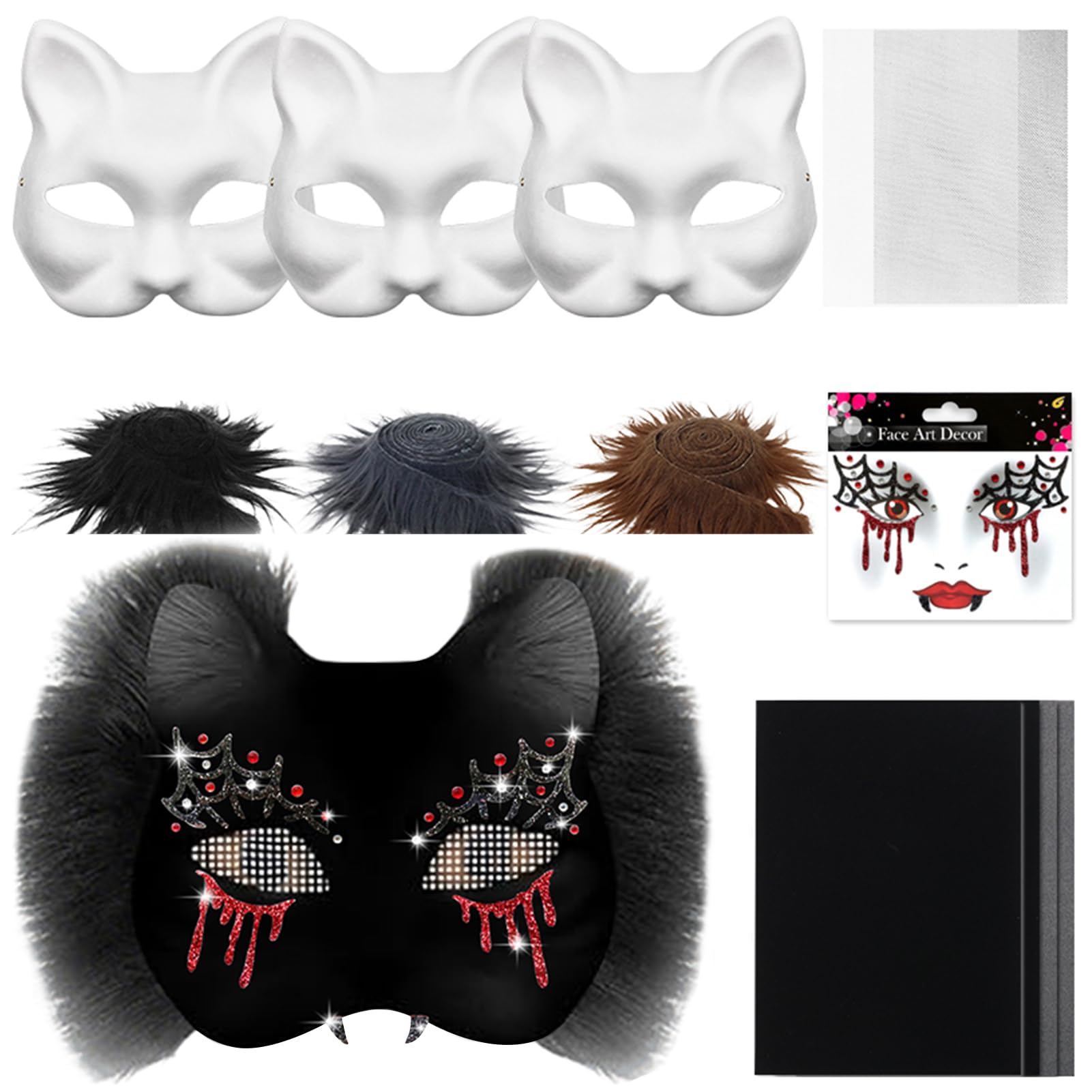 Therian-Masken-Set Zum Selbergestalten – 10 Leere Katzenmasken Mit Fell & Augennetz, Blanko Für Cosplay, Halloween & DIY-Projekte