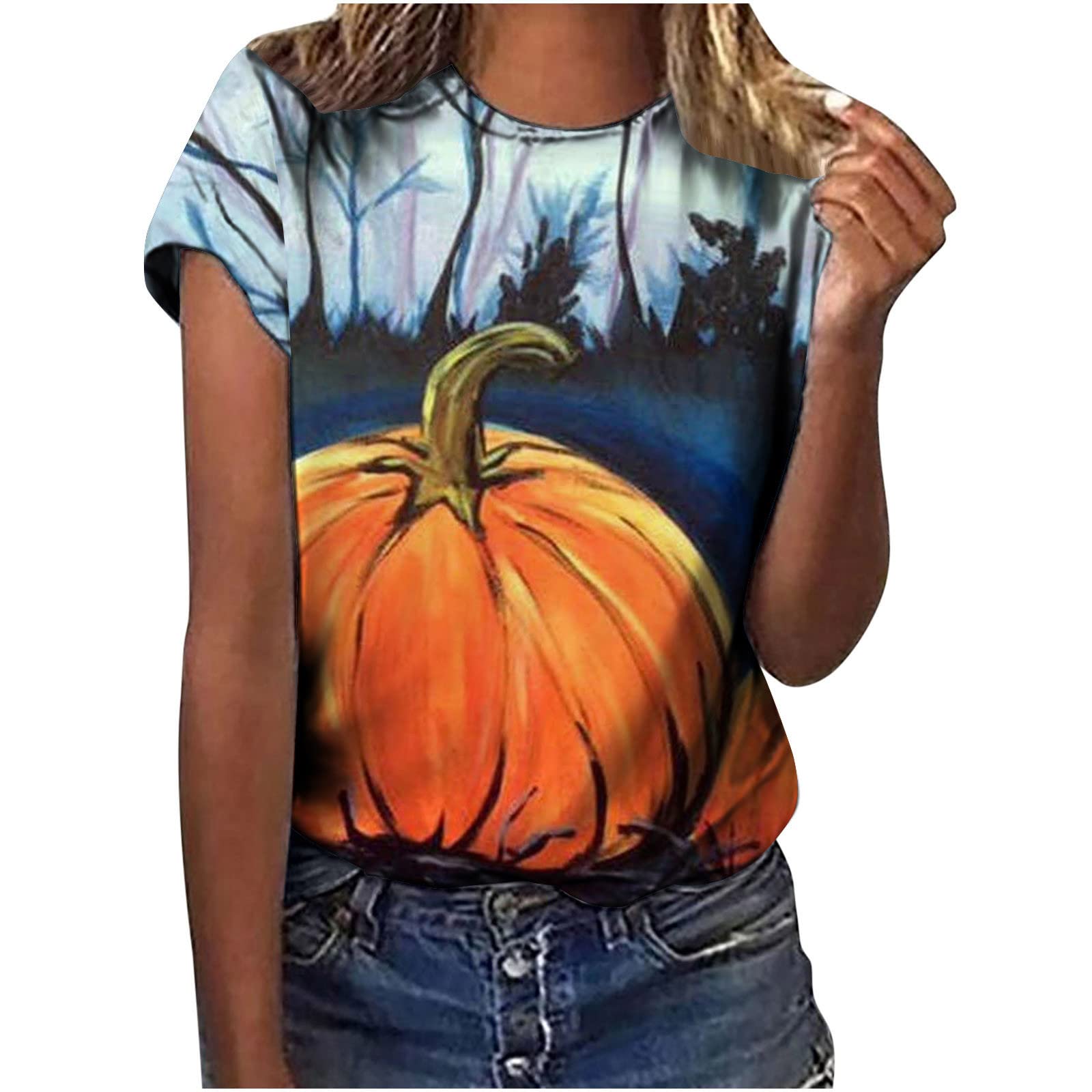 T Shirts for Women Uk,Halloween T Shirt Women Casual Tops for Women UK Clearance Round Neck T Shirt Women Short Sleeve Shirts UK Blouse Shirt Women Print Pattern Top Uk Size 8 10 12 14 16 18 Work Gym
