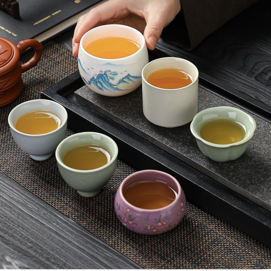 Keramik-Teetassen-Set, chinesische Teetassen, Porzellan-Tasse, Tee-Verkostung, Geschenkidee, für Zuhause und Büro (Rotes Set)