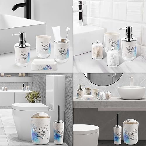 Miniatura 5 de Juego de accesorios de baño con soporte para cepillo de dientes, taza de cepillo de dientes, dispensador de jabón de loción, jabonera, cepillo de