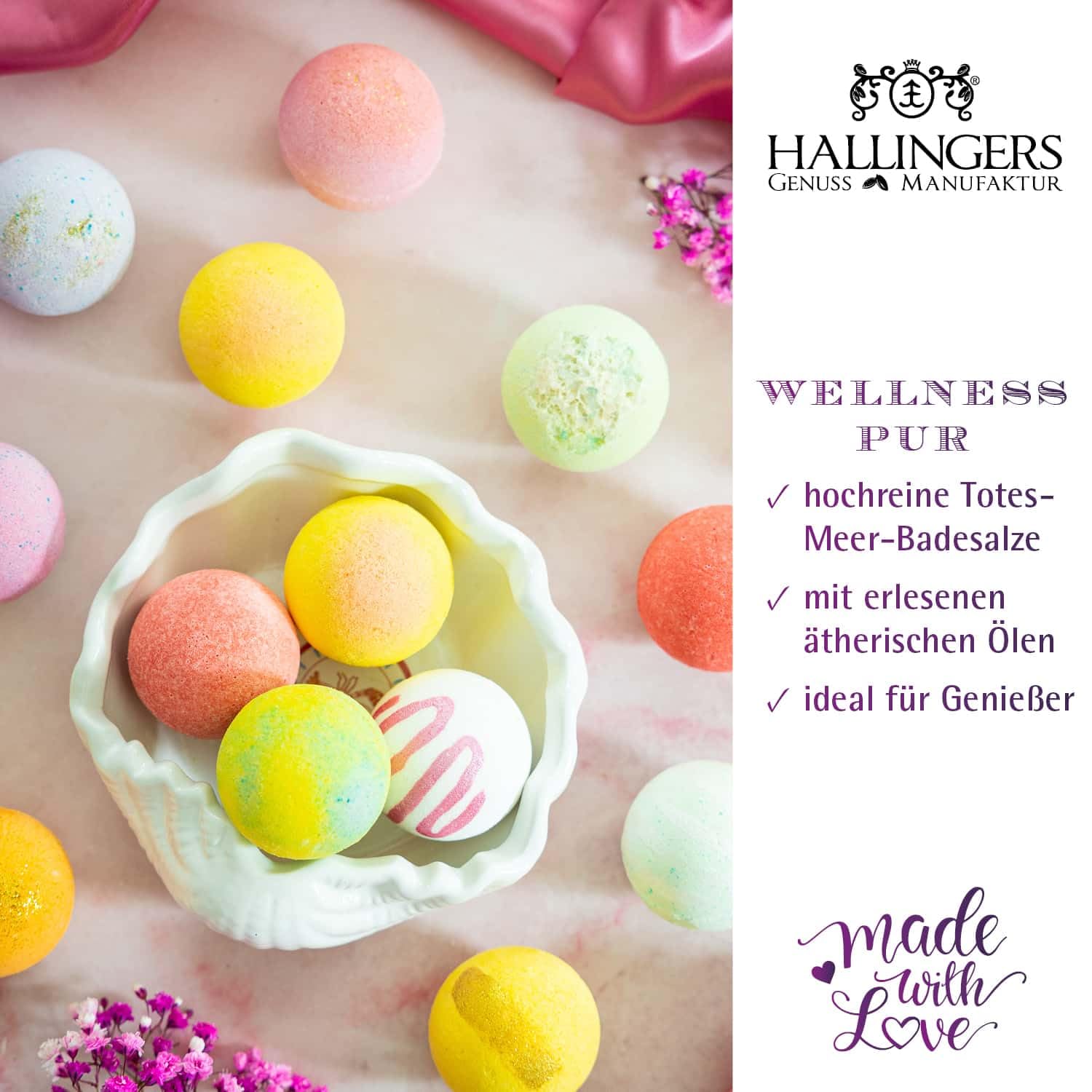 Hallingers Genuss Manufaktur Badebomben Glückwunsch-Geschenk-Set - 24x Badekugeln Bath Bombs, edle Geschenkbox, Frauen Badeperlen-Wellness & Spa ""Herzlichen Glüc..."", Geschenkidee für Frauen Männer
