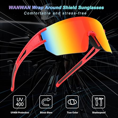 Miniatura 3 de WANWAN Gafas de sol de ciclismo para hombres y mujeres, gafas de sol deportivas de los años 80 con espejo para jóvenes y adultos para correr Marco