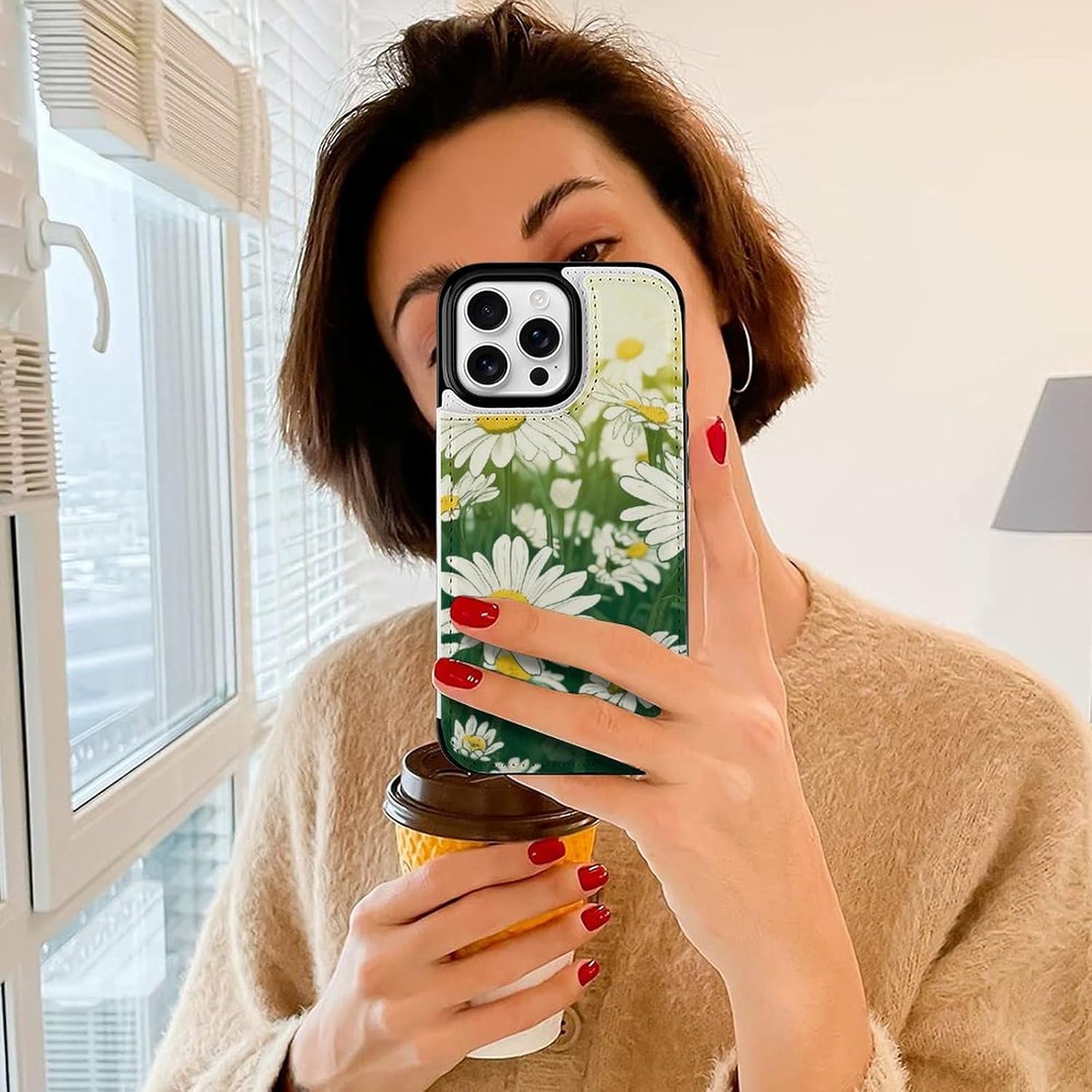 Wallet Cases for iPhone 16 Pro Max, Summer Floral Daisies Flower Prints Flip Leather Phone Case Cover with Card Slots Holder