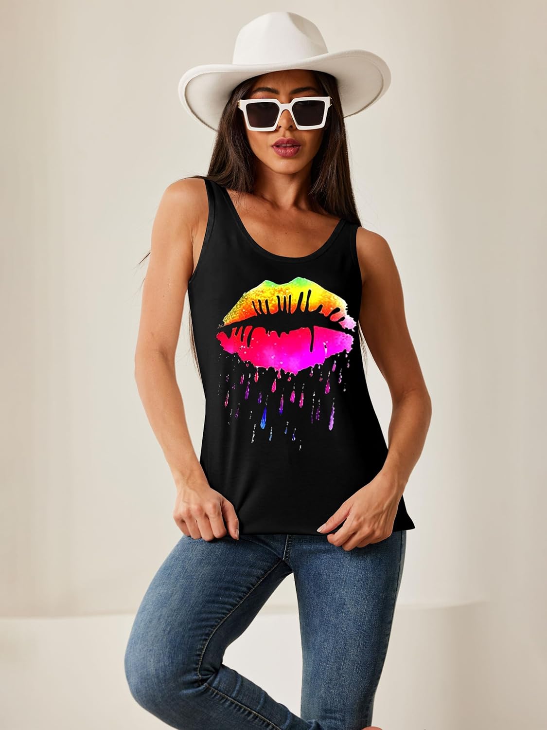 SAUKOLE Women's Sleeveless Tank Tops Yoga Workout Shirts Cute Printed Loose Fit Running T-Shirt - Image 4