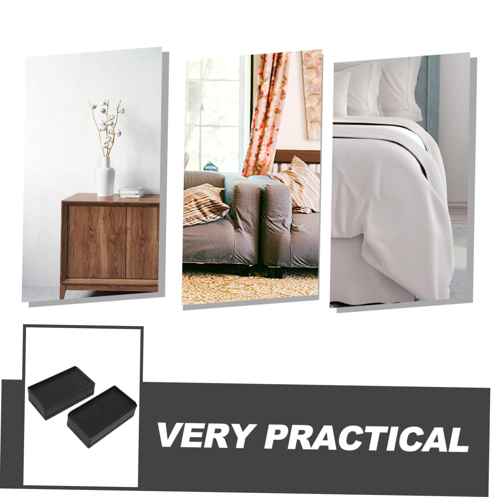 POPETPOP Patas Elevadoras para Muebles Elevadores de Altura para Escritorio, Sofá y Cama, 4 Piezas, Plástico y TPU, Instalación Fácil, Negro