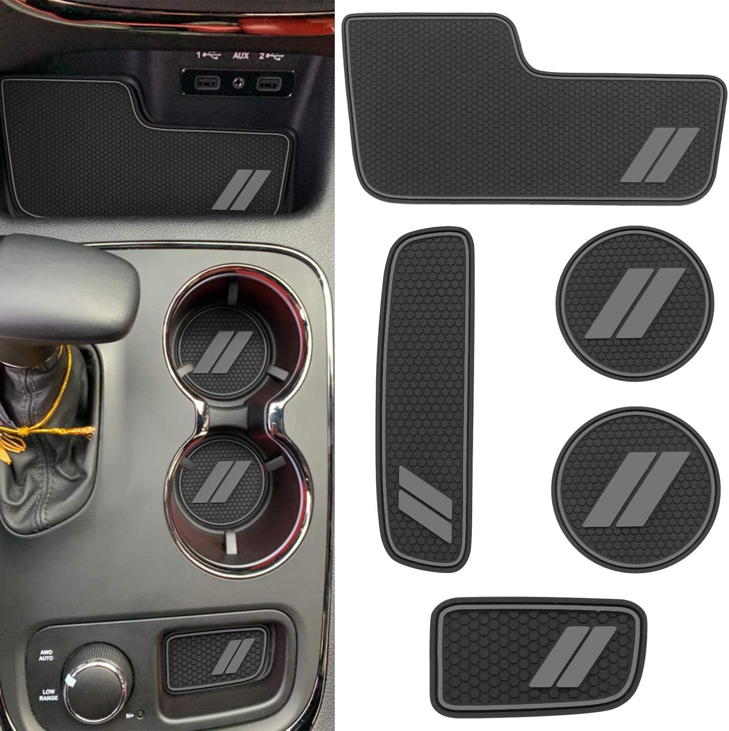 Cup Holder Inserts for Dodge Durango Accessories 2021 2022 2023 2024 2025 2026 Center Console Mat Custom Fit Silicone Cup Liners Pads Interior Decoration (5pcs/Set, Red)